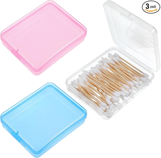 Portable Travel Cotton Pad Holder 3 Pcs Travel Qtips Case Cotton Pad Holder Travel Dispenser Cosmetic Sponge Storage Box Cotton Swab Travel Case For Cotton Rounds Swabs Floss (Pink, Transparent, Blue)