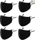 3-Ply Cloth Face Mask 6 Pack,Washable, Reusable and Breathable Face Covering with Adjustable Ear Protection Loops women/men (Black*6)