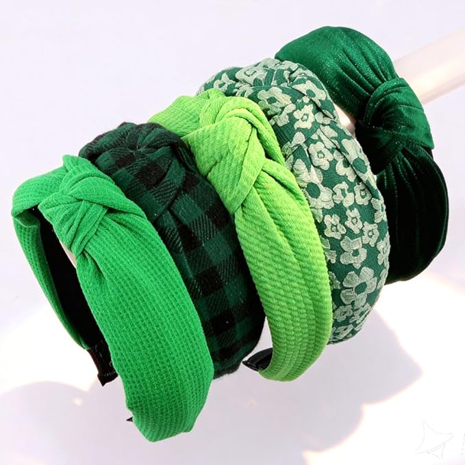 AHONEY 5 Pack Green Knotted Headbands for Women Girls Christmas Plaid Headbands Non Slip Velvet Hairbands Cute Hair Accessories Multi-style Headband Pack