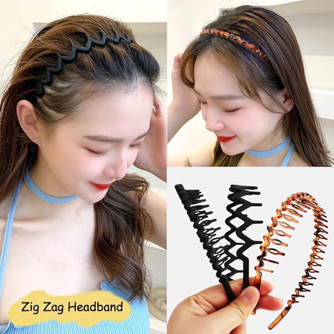 TOBATOBA 12Pcs Fashion Headbands for Women Styles with Teeth Plastic Head Bands for Women's Hair Non Slip Comb Skinny Zig Zag Headbands 90s Fashion Hair Accessories for Women Men Teen Girls