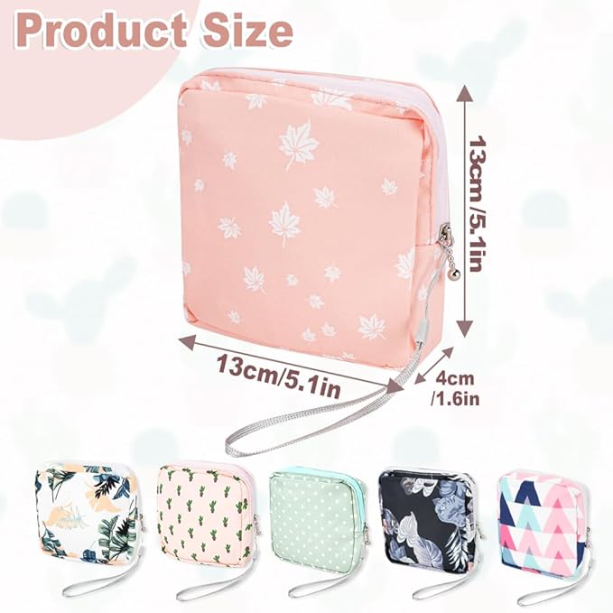 6 Pcs Sanitary Napkin Storage Bag, Portable Waterproof Period Pouch with Zipper, Small First Period Pad Bag Feminine Care with Lanyards for Women Teen Girls School Office Supplies