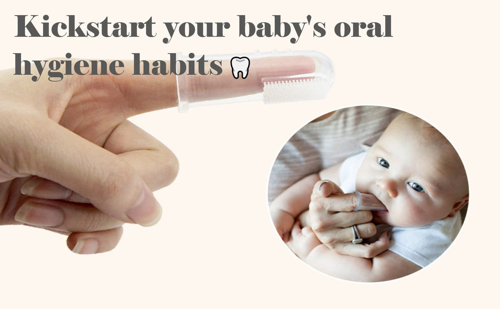 haakaa Silicone Baby Finger Toothbrush Set -360º Bristle for Baby Oral Gum Cleaning| Baby Teething Training| Newborn Oral Massager, BPA Free,2PK - 0m+Babies - Clear