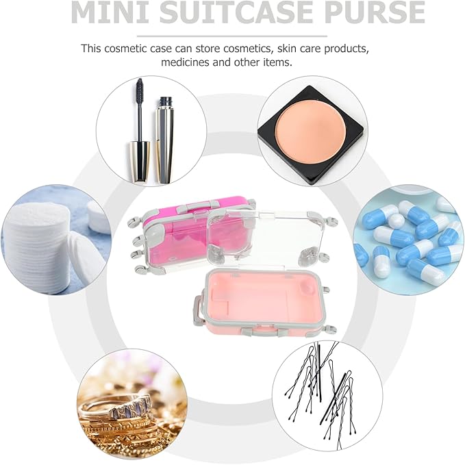 SEWACC 4pcs Simulation Suitcase Makeup Box, Portable False Eyelashes Storage Box, Travel Makeup Carrying Case, Pink & Rose Red, 6.49 x 3.34 x 1.96 Inch