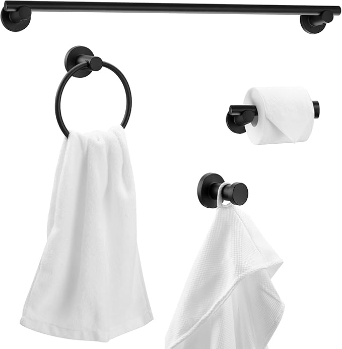 Globe Electric 63000204 5-Piece All-in-One Bathroom Accessory Set, 3-Light Vanity Light, Matte Black & Brass, Towel Bar, Robe Hook, Toilet Paper Holder, Towel Ring, Bath, Bathroom Lights Over Mirror
