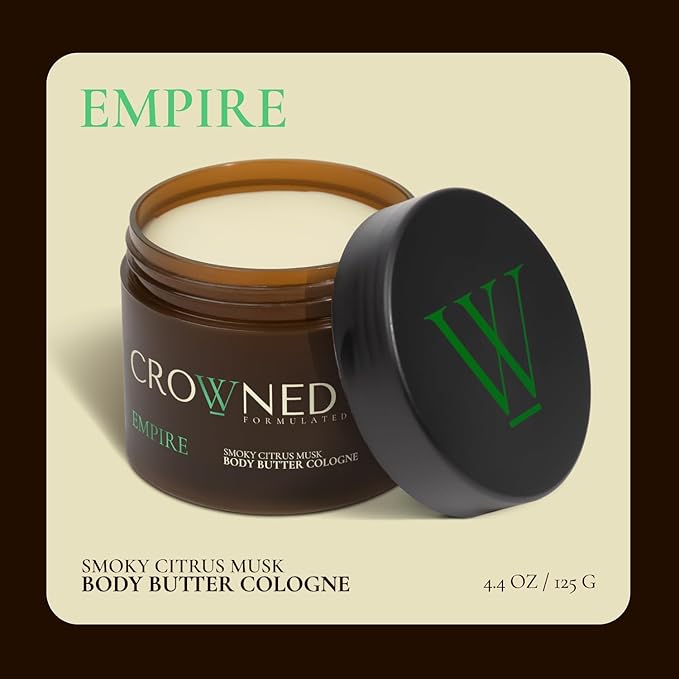 Crowned Skin Empire Body Butter Cologne for Men | Smoky Citrus Musk | As Seen On Shark Tank | Scented with Lemon & Lavender | Infused with Natural Shea & Mango Butters | All-Day Fragrance | 4.4oz