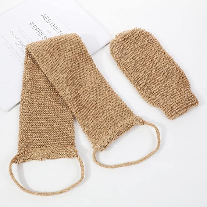 Elolicu Jute Back Wash Strap, Hemp Back Scrubber Double Sided Natural Exfoliating Hemp Gloves Massage Strap Body Towel Brush Shower Exfoliating Belt for Back Bath Deep Clean Invigorate Your Skin