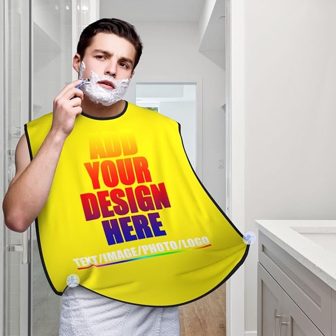 Custom Beard Bibs Apron Personalized Beard Hair Catcher Add Photo Picture Text Waterproof Beard Shave Cape for Shaving Trimming for Birthday Father's Day Gifts Yellow