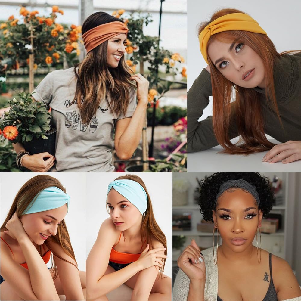 Kachanaa 6 Pcs Headbands for Women No-Slip Stretchy Boho Hair Bands Soft Cross Elastic Yoga Workout Running Thick Headbands for Women's Hair Accessories