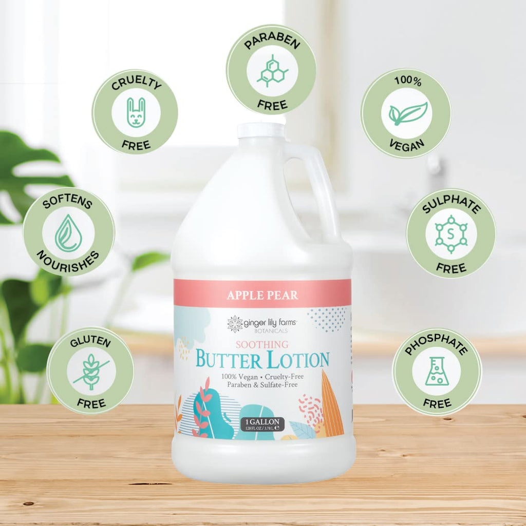 Ginger Lily Farms Botanicals Soothing Butter Lotion for Dry Skin, 100% Vegan & Cruelty-Free, Apple Pear Scent, 1 Gallon Refill (128 fl oz)