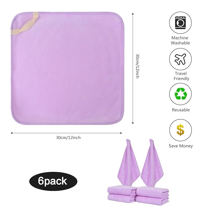 SINLAND Microfiber Facial Cloths Fast Drying Washcloth 12inch x 12inch Light purple 6 pack