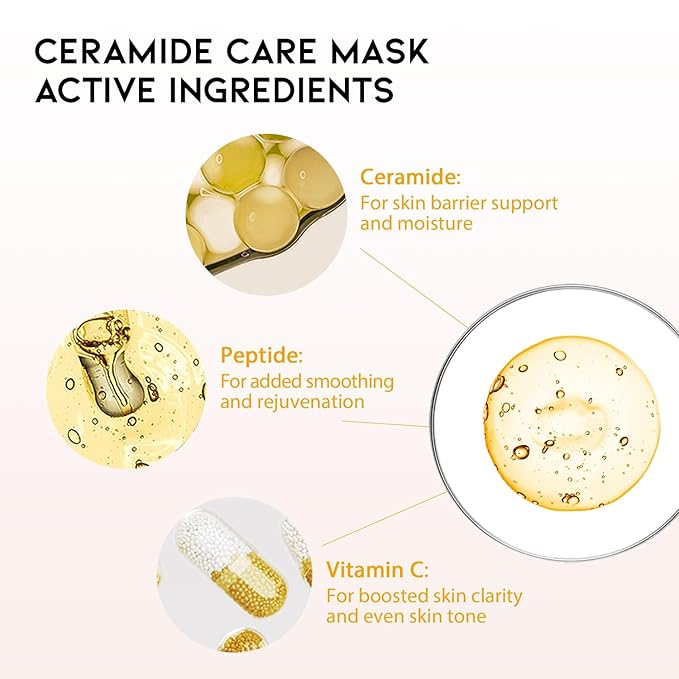 Hydrating Sheet Mask Starter Kit Variety Pack for Dry and Sensitive Skin, Korean Vegan Facial Sheet Mask for Men & Women, Collagen, Cica, Ceramide, Retinol (5-Count)