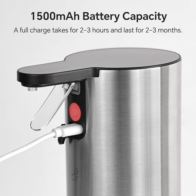 LAOPAO Electric Foaming Soap Dispenser, Rechargeable Touch Foam Hand Soap Dispenser for Bathroom, Stainless Steel Press Soap Pump for Kitchen, Water-Resistant, Xmas Gift