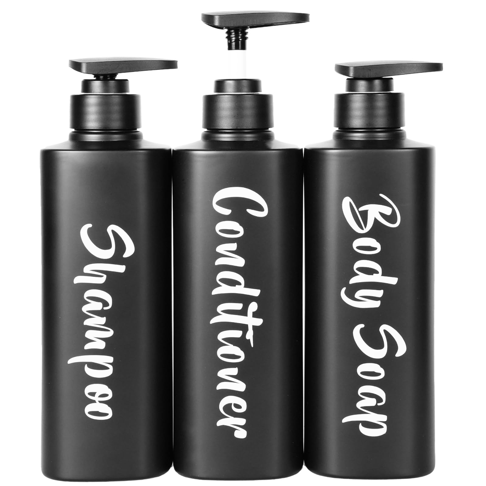 AUMIO 16.9oz Bathroom Soap Dispenser Set, Refillable Shampoo and Conditioner Bottles, Empty Bottles with Pump for Shampoo, Conditioner, or Body Wash, Matte Black Shower Dispensers, Set of 3