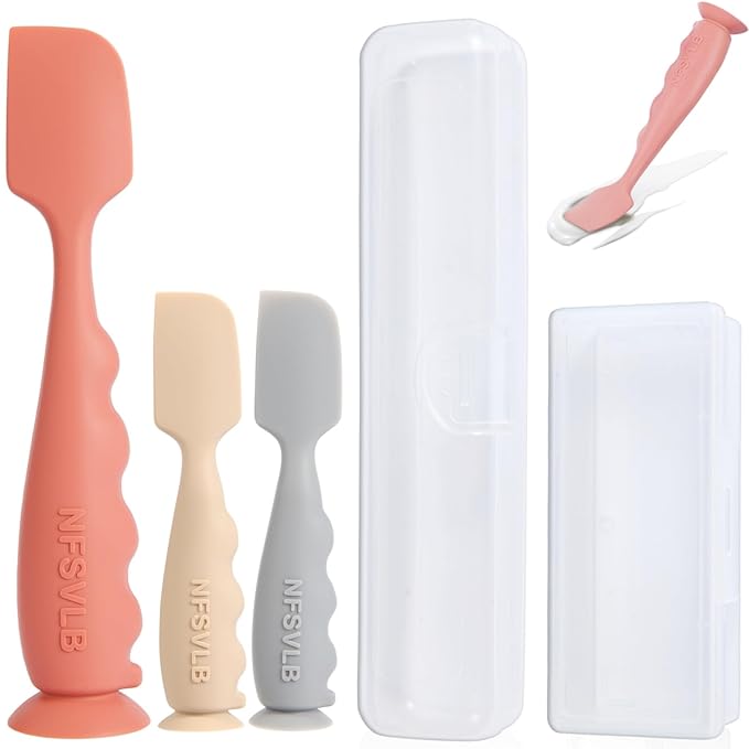 Baby Diaper Cream Spatula with Case,1 Large 2 Mini Diaper Spatula with 2 Case,Butt Spatulas Baby Diaper Cream Applicator, Soft Butt Paste spatula Diaper Rash spatulas with Case Red Gray Beige