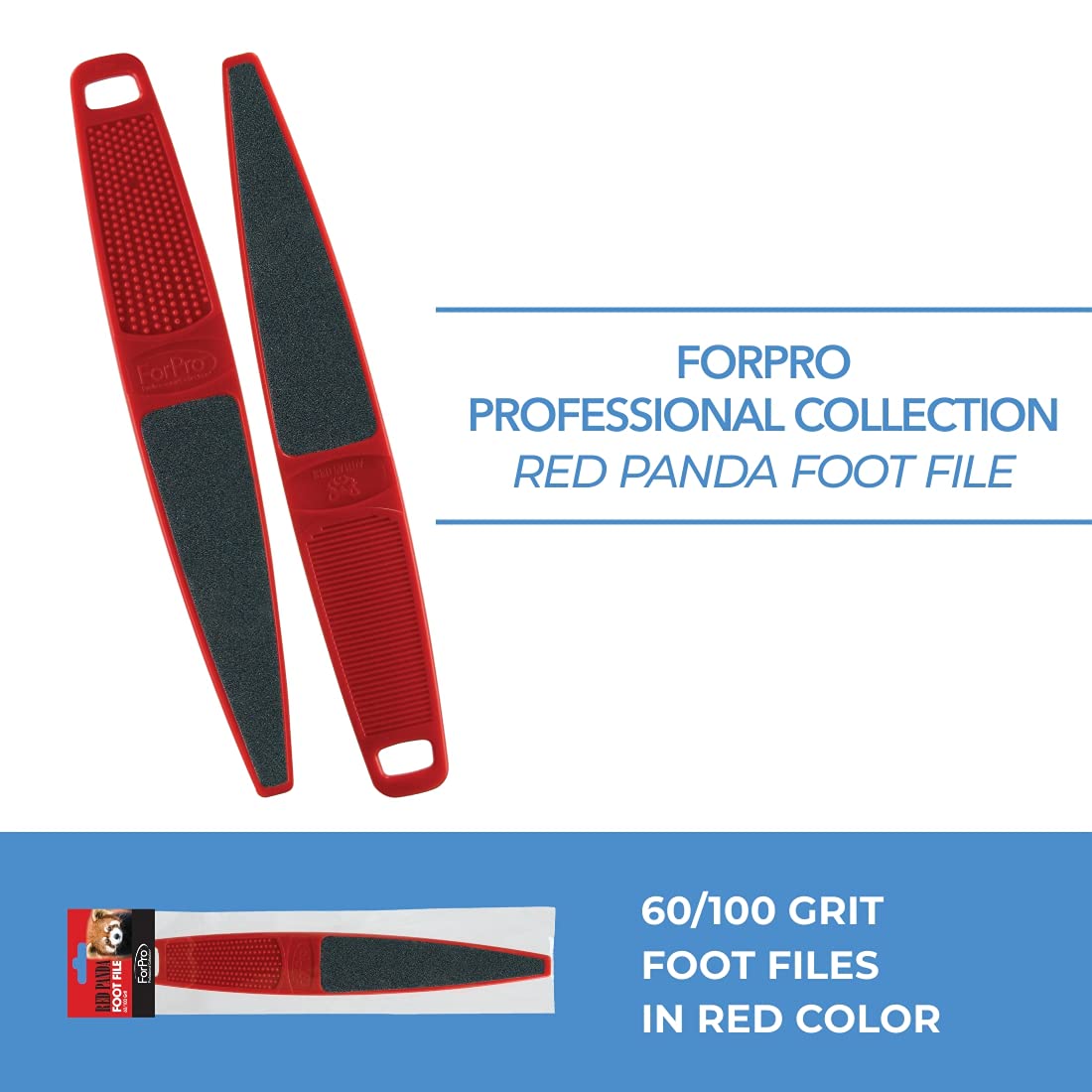 ForPro Professional Collection Red Panda Foot File, 60/100 Grit, Double-Sided Pedicure File for Feet and Heels, 10.5” L