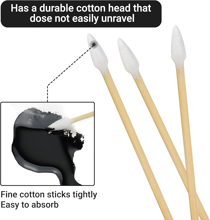 1000PCS Pointed Long Cotton Swabs with Durable Stem, Lint- Free Gun Cleaning Swabs Pure Cotton Tips for Gun Maintenance, Makeup, Pet Care, Equipment (6'' Detailed Work)
