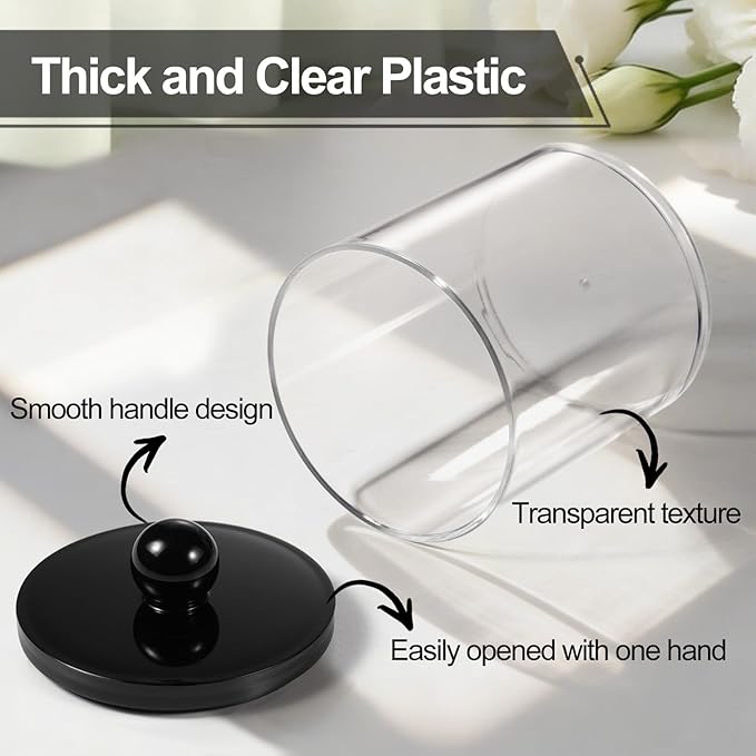 SheeChung 2 Pack Acrylic Qtip Holder Dispenser,Bathroom Jars with Lids Set for Cotton Swabs,Balls,Pads,Floss,Clear Plastic Canisters Apothecary Jars,Bathroom Essentials Makeup Vanity Organizer(10oz)