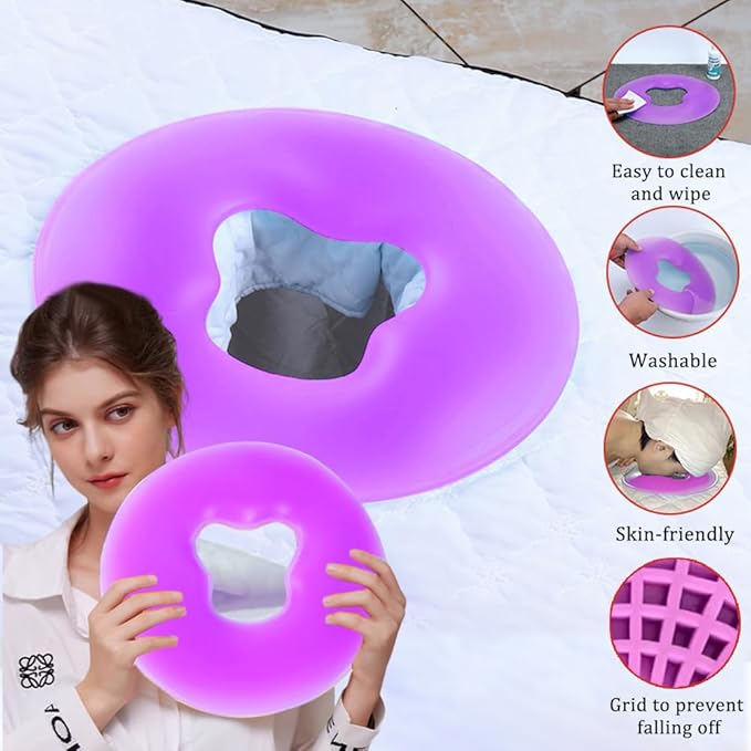 OULIGET Silicone Face Massage Pillow,SPA Beauty Face Relax Headrest,Salon Skin Care Soft Overlay Travel Head Support,Purple
