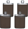 Brown Qtip Holder Organizer Dispenser Cotton Swabs Cans Plastic Jars with Lid Set 4 Pack Bathroom Storage Canister for Cotton Ball Floss Cotton Pads