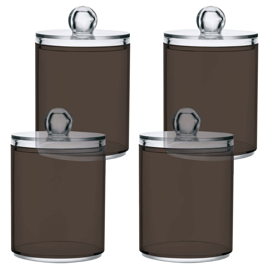 SHJI Brown Qtip Holder Organizer Dispenser Cotton Swabs Cans Plastic Jars with Lid Set 4 Pack Bathroom Storage Canister for Cotton Ball Floss Cotton Pads