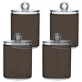 SHJI Brown Qtip Holder Organizer Dispenser Cotton Swabs Cans Plastic Jars with Lid Set 4 Pack Bathroom Storage Canister for Cotton Ball Floss Cotton Pads