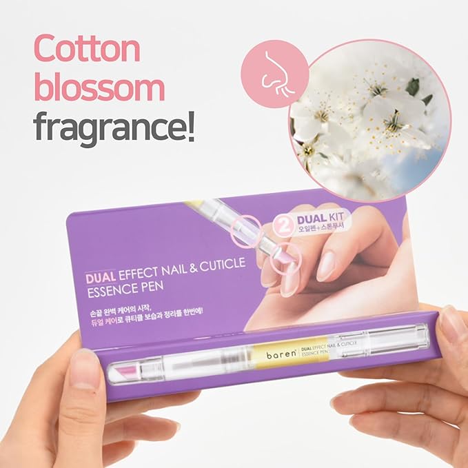 Baren Nail & Cuticle Oil Pen — 7 Nourishing Oils with Jojoba, Almond Oil & Vitamin E | Cuticle Repair & Nail Strengthener | Hydrating Essence Pen | K-Beauty | Mess-Free Twist Applicator