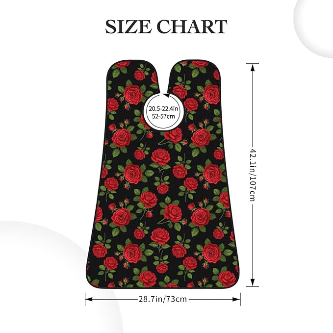 Ultimate Shaving Bib, Beard Trimming Apron with Hair Catcher, Floral Flowers Black Red Roses