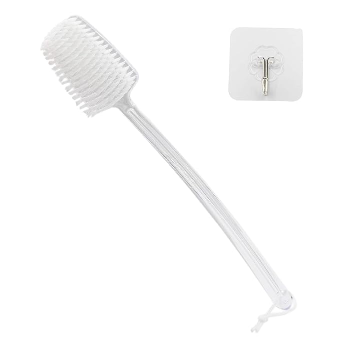 Mczxon Bath Body Back Shower Brush with Curved Long Handle for Exfoliating Skin Improve Blood Circulation, Clear Back Scrubber Bath Wet or Dry Brushing Body Brush for Shower Women Men