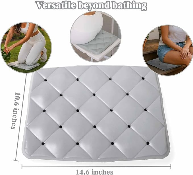 Waterproof Shower Cushion Seat Pad for Bath Bench, Chair, Bathtub, or Walk-in Tub, Non-Slip Foam Bath Seat with Drain Holes, Tailbone Relief Support Padded Bench Cushion for Seniors Inside Shower