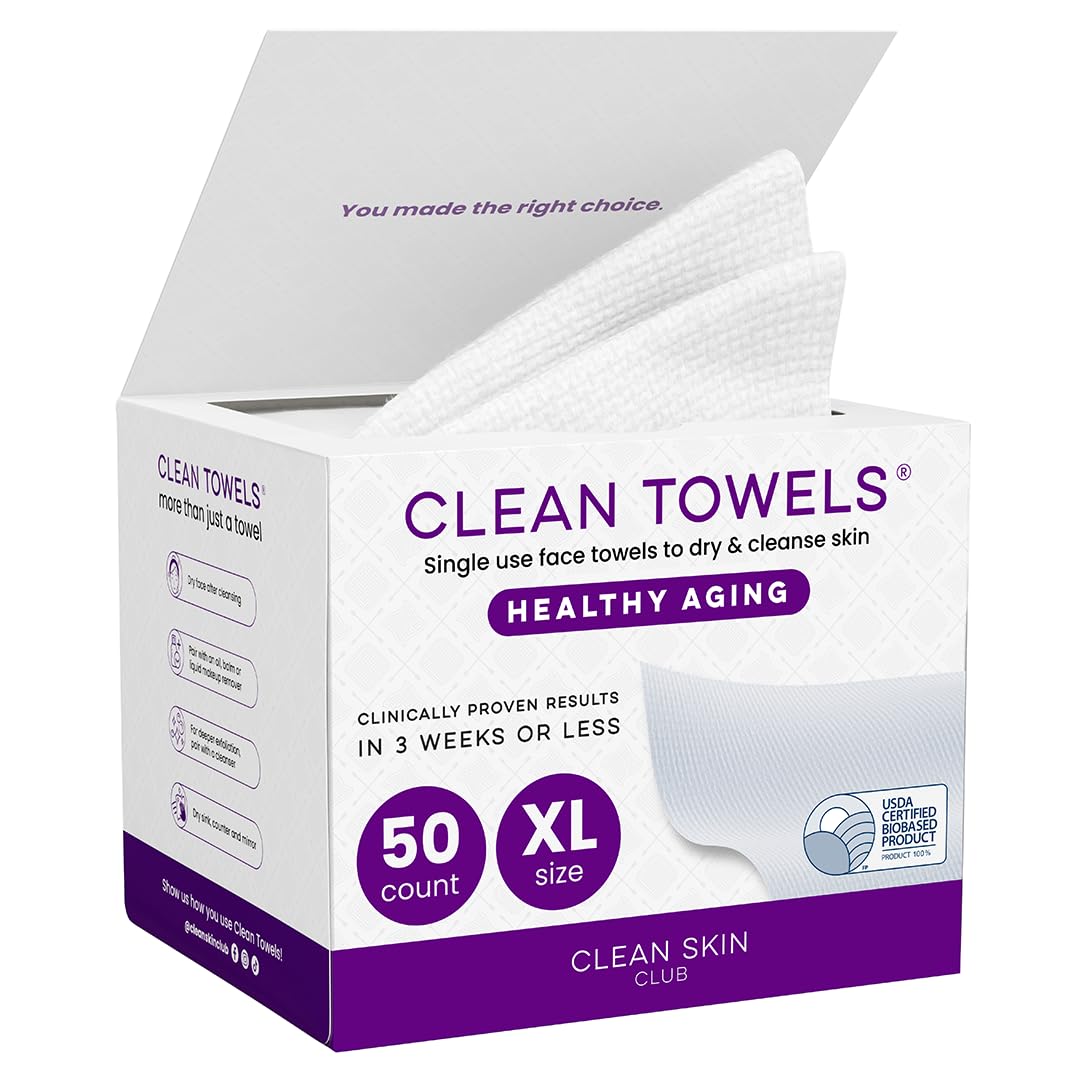Reduces Fine Lines and Wrinkles in 6 weeks or Less, CLEAN SKIN CLUB Healthy Aging Clean Towels® XL, Disposable Face Towels
