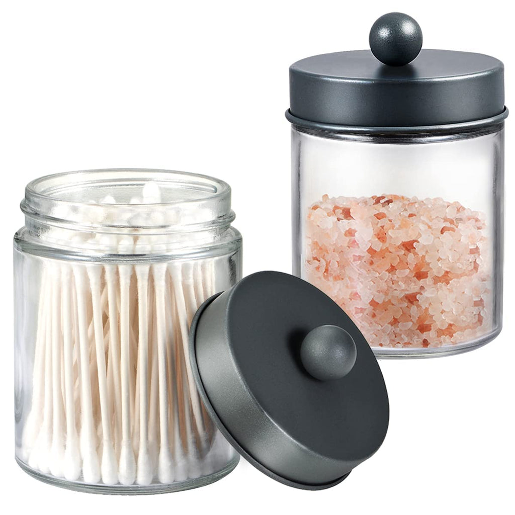 Amolliar Apothecary Jar Bathroom Storage Qtip Holder Glass, Grey 2Pack