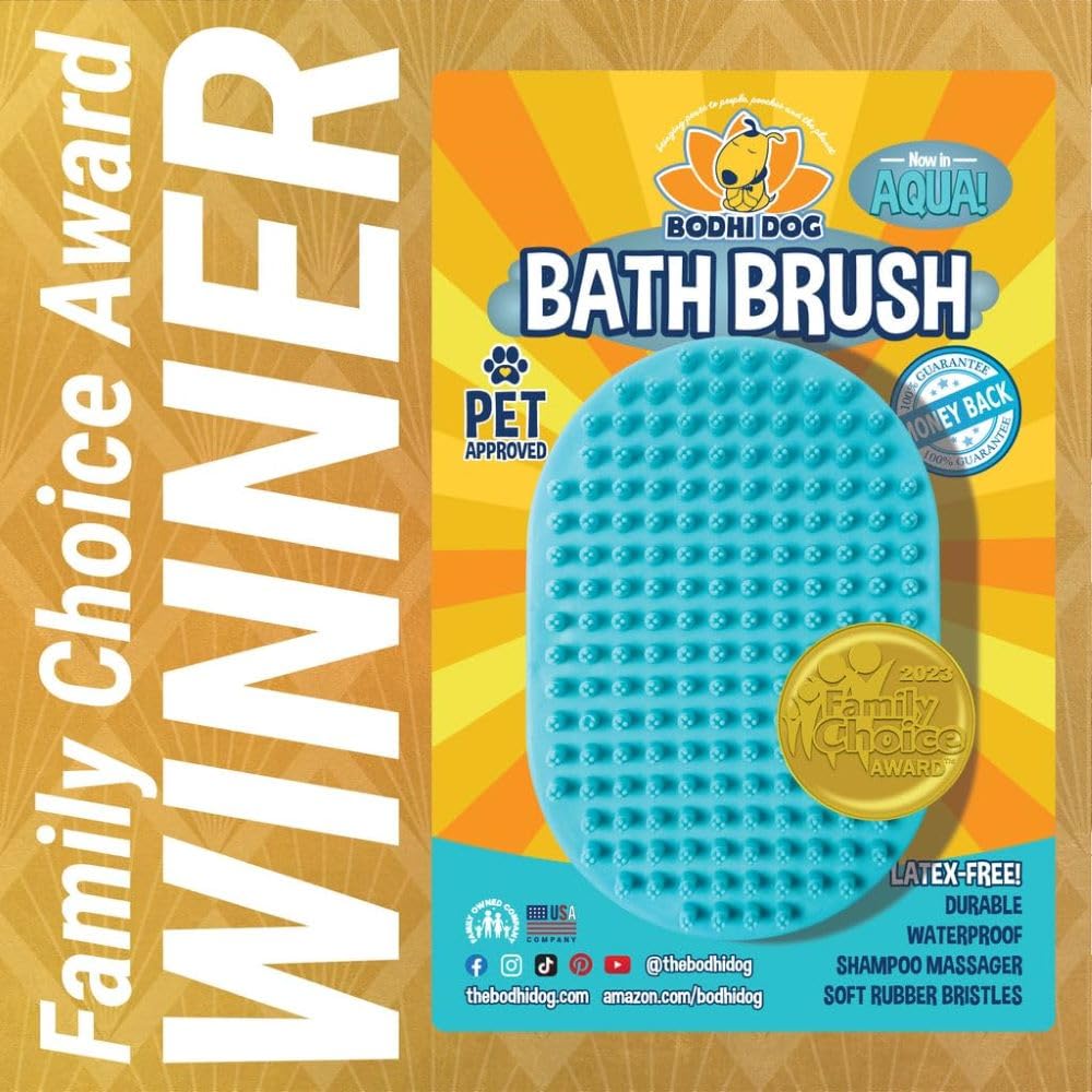 Bodhi Dog Shampoo Brush - Pet Grooming & Bath Supplies for Dogs and Cats - Bath Brush for Long & Short Hair - Premium Scrubber for Shower, Showerhead, Sprayer & Bathing (One Pack, Aqua)