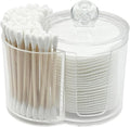 AkoSlale 2-in-1 Cotton Swab and Cotton Round Holder with Lid - Clear Plastic Dual Compartment Bathroom Vanity Organizer, Shatterproof Countertop Container for Makeup Pads & Skincare Storage