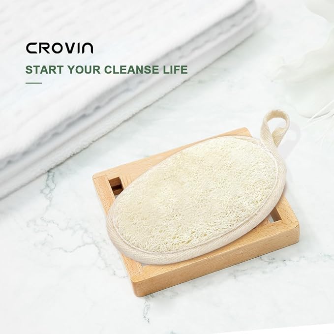 CROVIN Natural Loofah Exfoliating Body Scrubber, Shower Loofah Sponge Pack