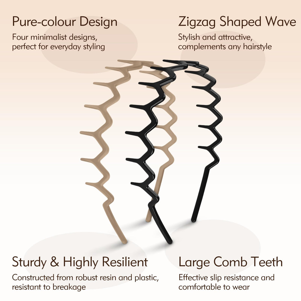 MIVZO Zig Zag Headbands with Teeth for Women and Men, 4 Pcs