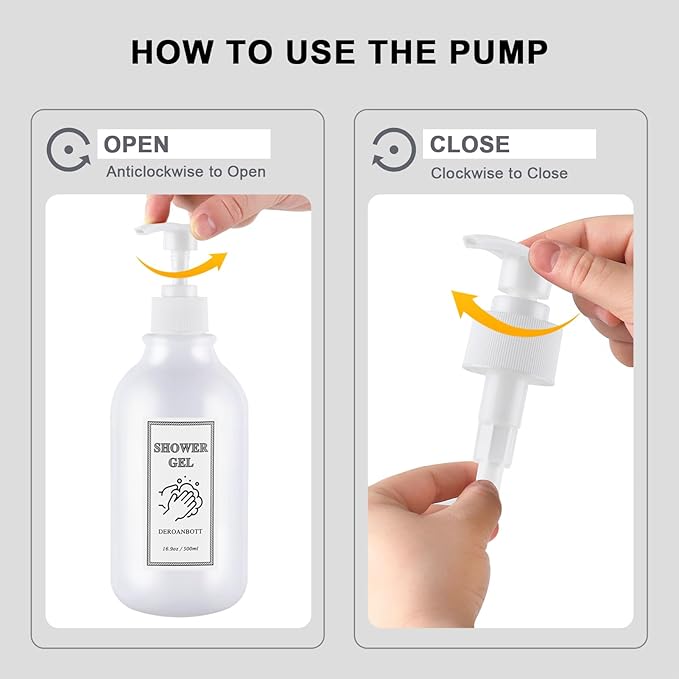 DEROANBOTT Shampoo and Conditioner Dispenser, Refillable Plastic Shampoo Pump Bottles with Waterproof Labels, Empty Body Wash Dispenser Set for Bathroom, Shower Soap Bottles (White)