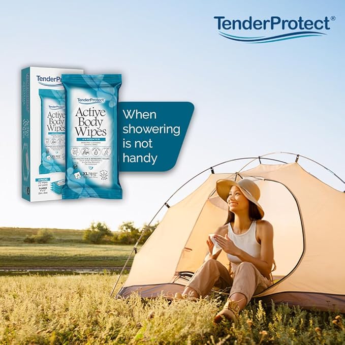 TenderProtect Active Body Wipes, XL Rinse-Free Shower Wipe for Adults, 9" x 12" Extra Large, Aloe, No Rinse Bath Wash Cloth - Gym, Sports, Travel, Camping, Elderly Care, Portable (Case of 576)