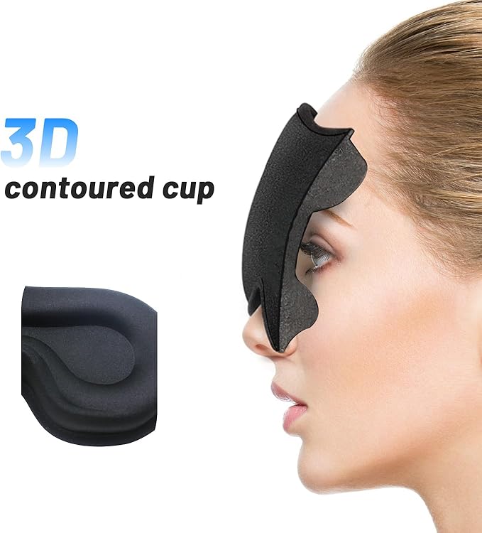 Sleep Eye Mask for Men Women, Lash Extensions 3D Sleeping Mask, Travel Blackout Night Blindfold Eye Shade Cover with Adjustable Strap (Black)