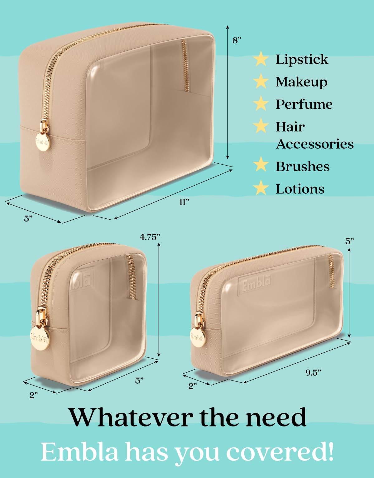 Makeup Bags for Women, 3 Bag Set, Travel Cosmetic Organizer, Toiletry Pouch