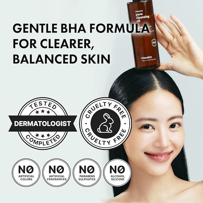 Hanskin BHA Pore Cleansing Oil - Korean Deep Pore Cleansing Makeup & Sebum Remover XL for Oily & Combination Skin, Lightweight Double Cleansing Oil, 10.14 oz