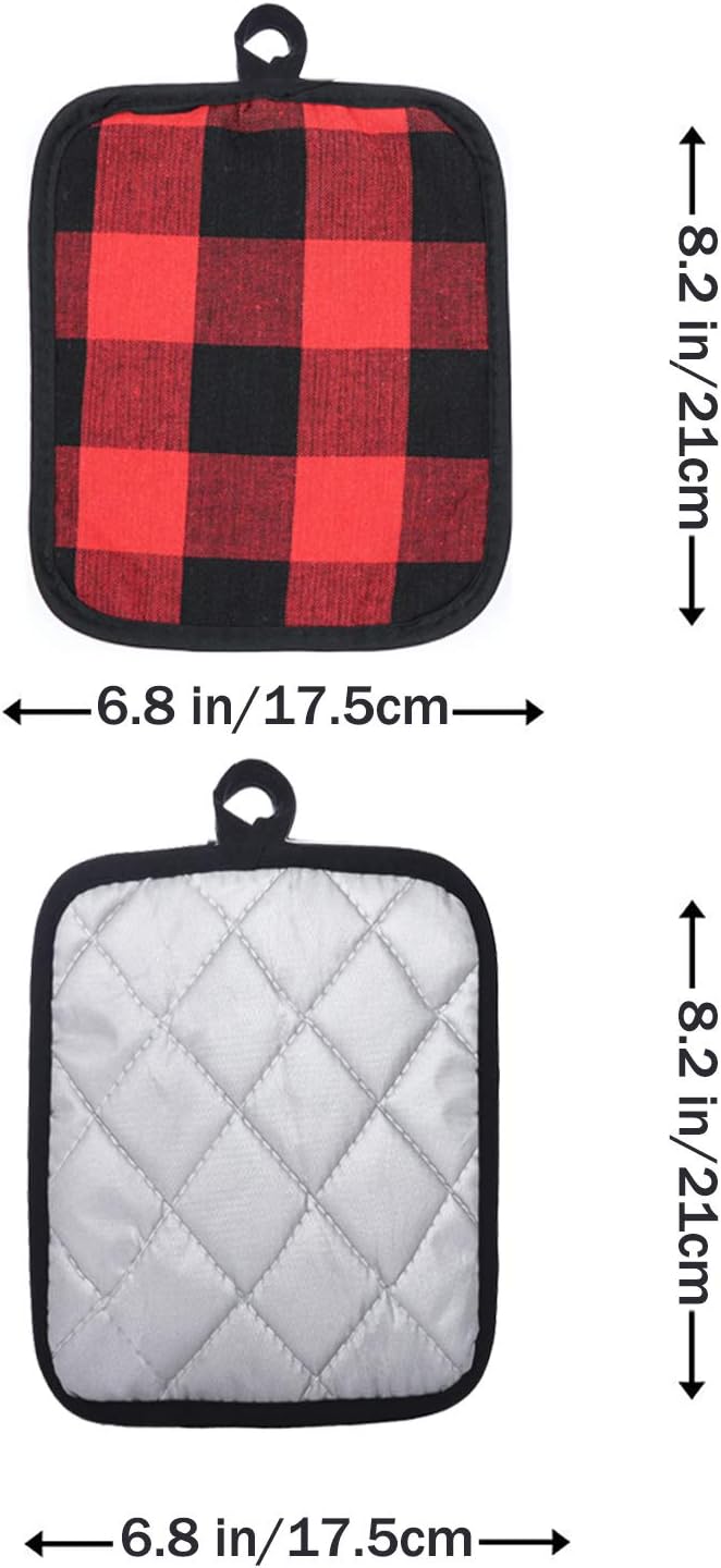 Win Change Oven Mitts and Potholders BBQ Gloves-Oven Mitts and Pot Holders with Recycled Infill Silicone Non-Slip Cooking Gloves for Cooking Baking Grilling (4-Piece Set) (Black/Red)