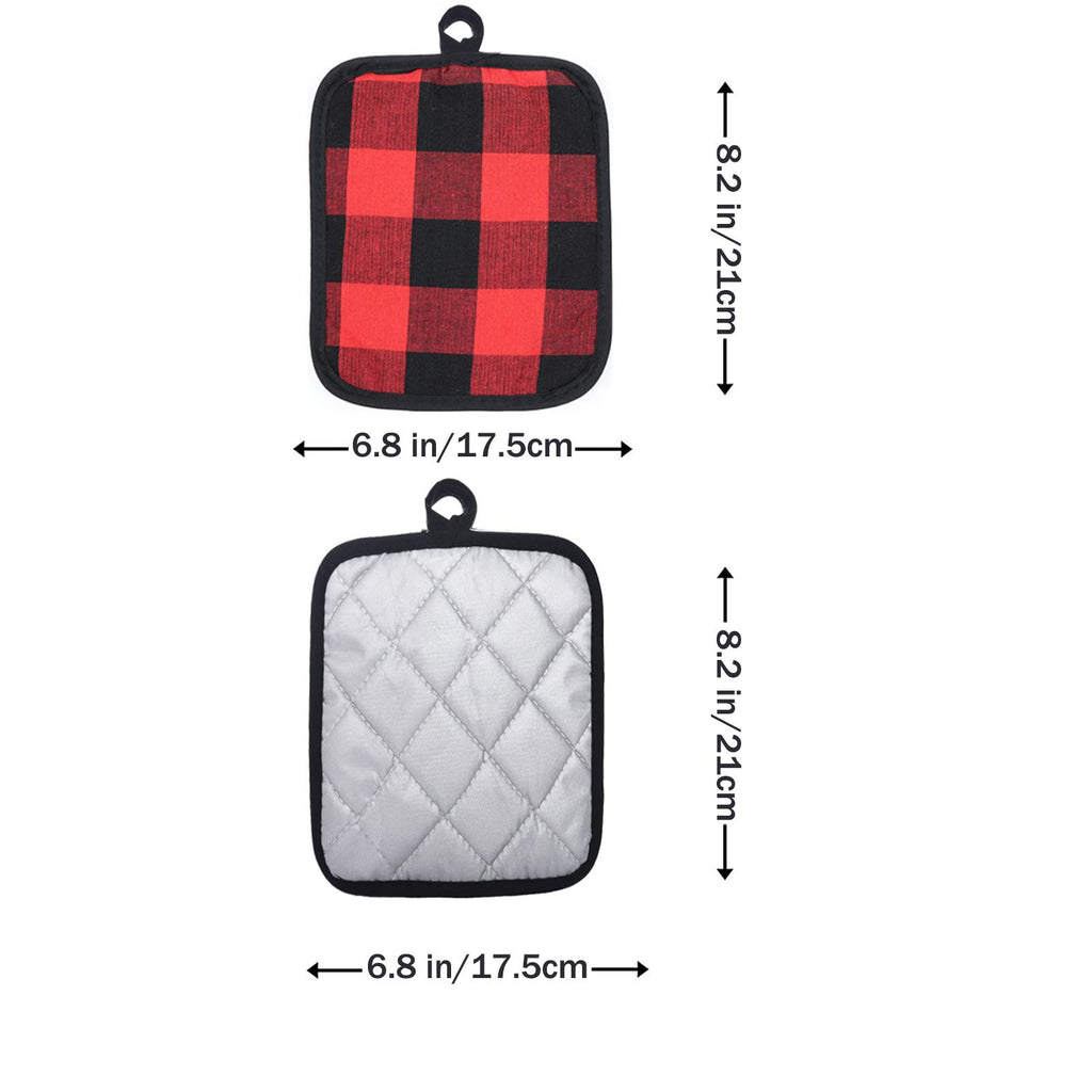 Win Change Oven Mitts and Potholders BBQ Gloves-Oven Mitts and Pot Holders with Recycled Infill Silicone Non-Slip Cooking Gloves for Cooking Baking Grilling (4-Piece Set) (Black/Red)