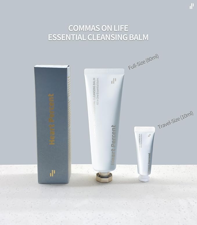 Heart Percent Commas on Life Essential Cleansing Balm - Traverl Size (10ml), Sherbet-Oil-Milk Transforming Makeup Remover Vegan Daily Face Wash Cleanser for All Skin Types