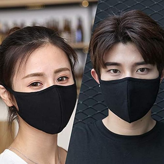Black Cloth Face Mask 3 Pack,Washable, Reusable and Breathable Face Covering with Nose Wire and Adjustable Ear Protection Loops for Adult & Teens