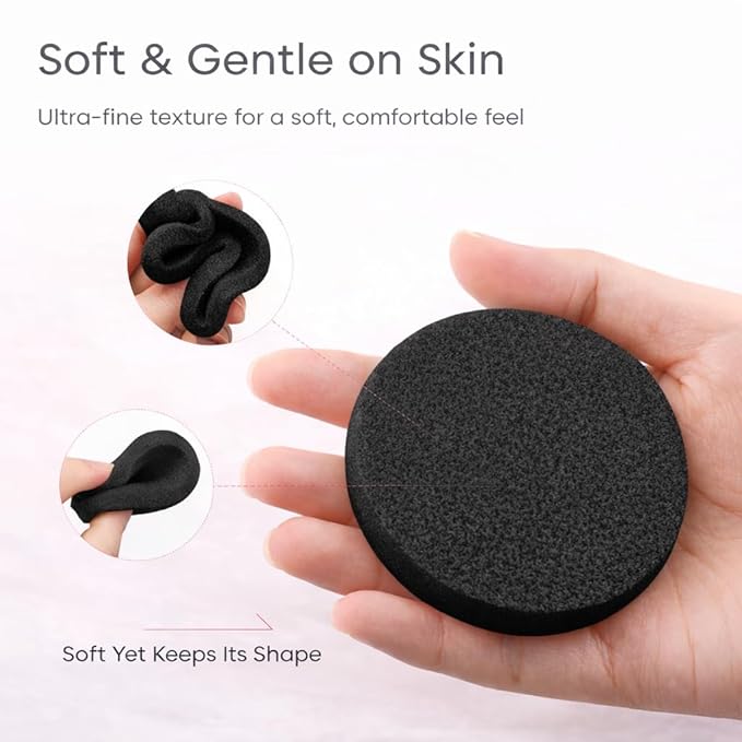 KarsJeGu 120 PCS Compressed Facial Sponges, Natural Cellulose Face Cleaning Pads, Professional Spa-Grade Makeup Remover Sponges for Daily Cleansing,Compact Travel-Friendly Skincare Essentials (black)