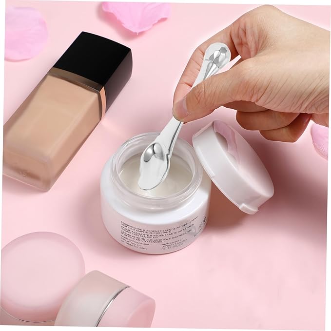 IWOWHERO Metal Eye Cream Applicator Stick with Spatula Versatile Skincare Tool for Face Cream for Circulation and Relaxation Silver Color