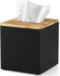 GCWSTJK Black Tissue Box Cover Square - Wooden Tissue Box Holder - Decorative Cube Facial Tissue Dispenser for Vanity Toilet Tank Dresser Nights Stand Kitchen Table Office Countertop
