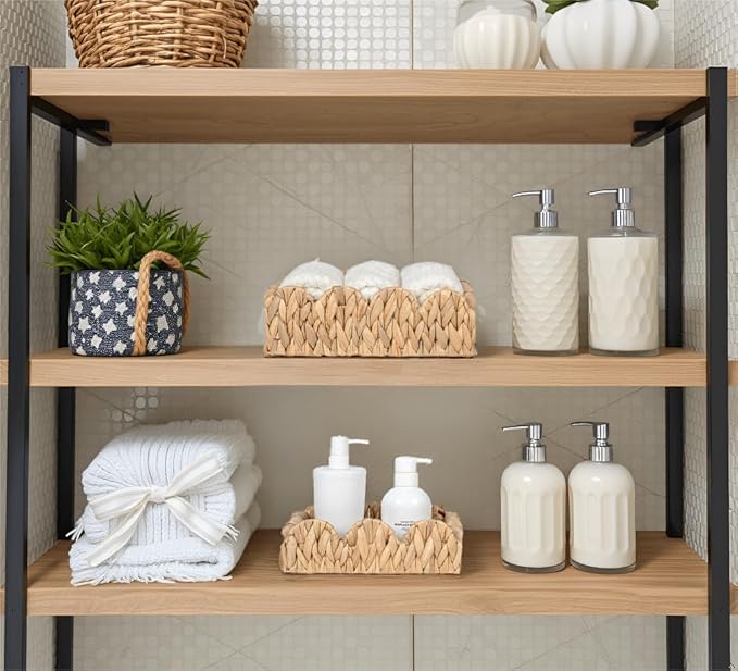 Wicker Bathroom Basket Tray Organizer w/Scalloped for Toilet Paper, 2PCS Rattan Decorative Basket for Bathroom Decor, Farmhouse Home Decor, Living Room and More, Natural Water Hyacinth