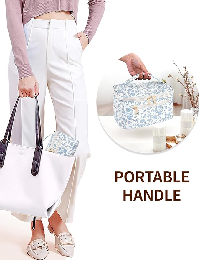 Wandering Nature Makeup Bag, Women Travel Make Up Vanity Case with Handle