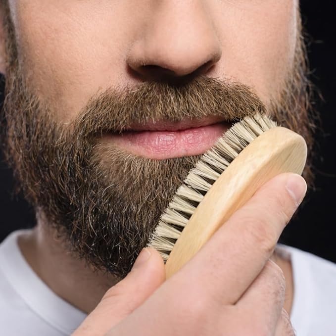 Beard Brush for Men, Natural Boar Bristles, Black Oval Wave Brush, Warp Resistant Wood Handle, for Fuller Thicker Hair, Beard & Mustache Growth, Exfoliation (Maize)